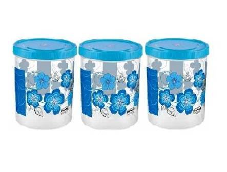 PLASTIC CONTAINER SET WITH SPOON 2000 ML (COLOR MAY VARY) - 3 PCS